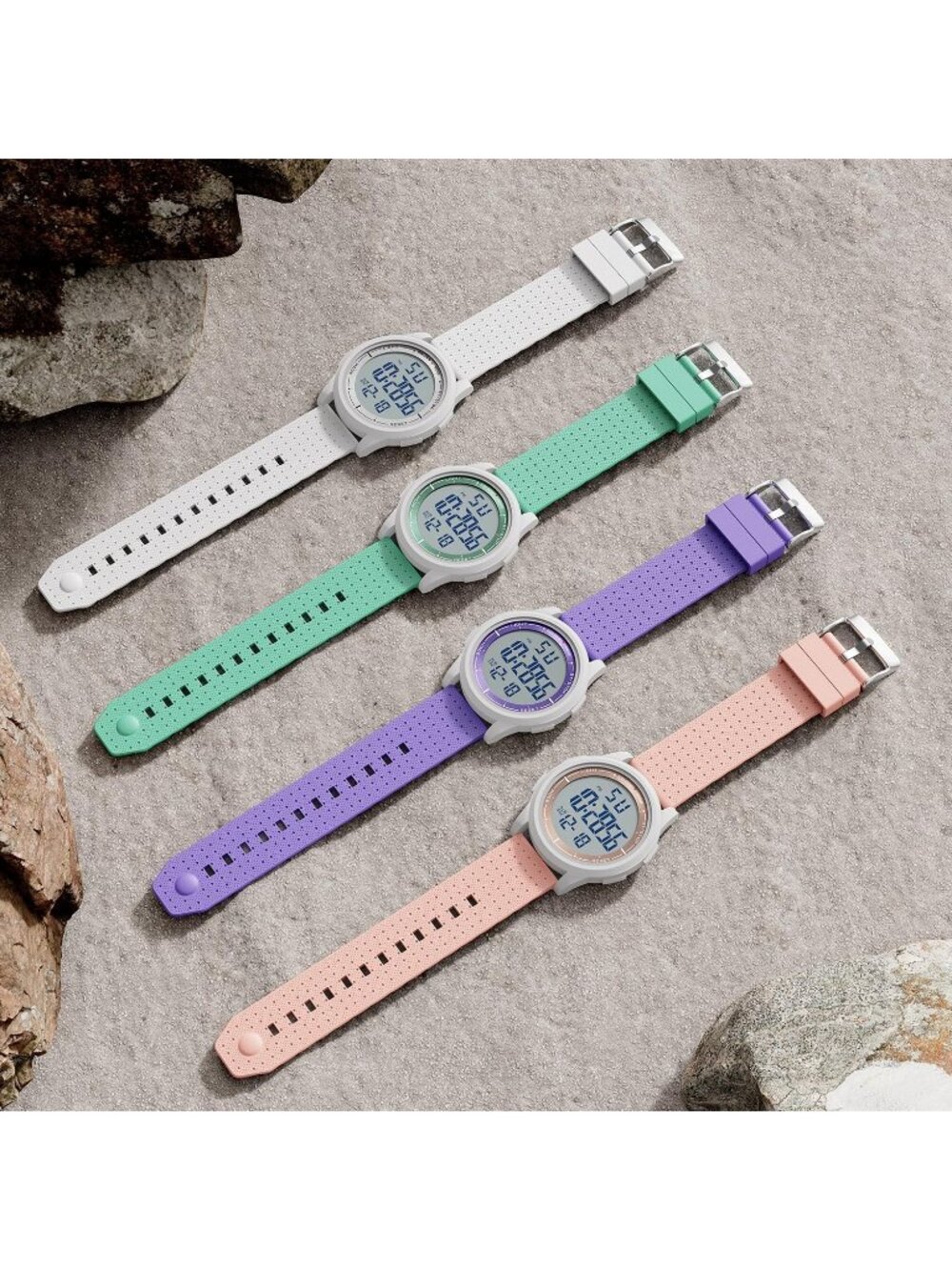 Men's Pink Rubber Strap Ultra-Thin Minimalist Sports Waterproof Digital Watch - Picture 6 of 6